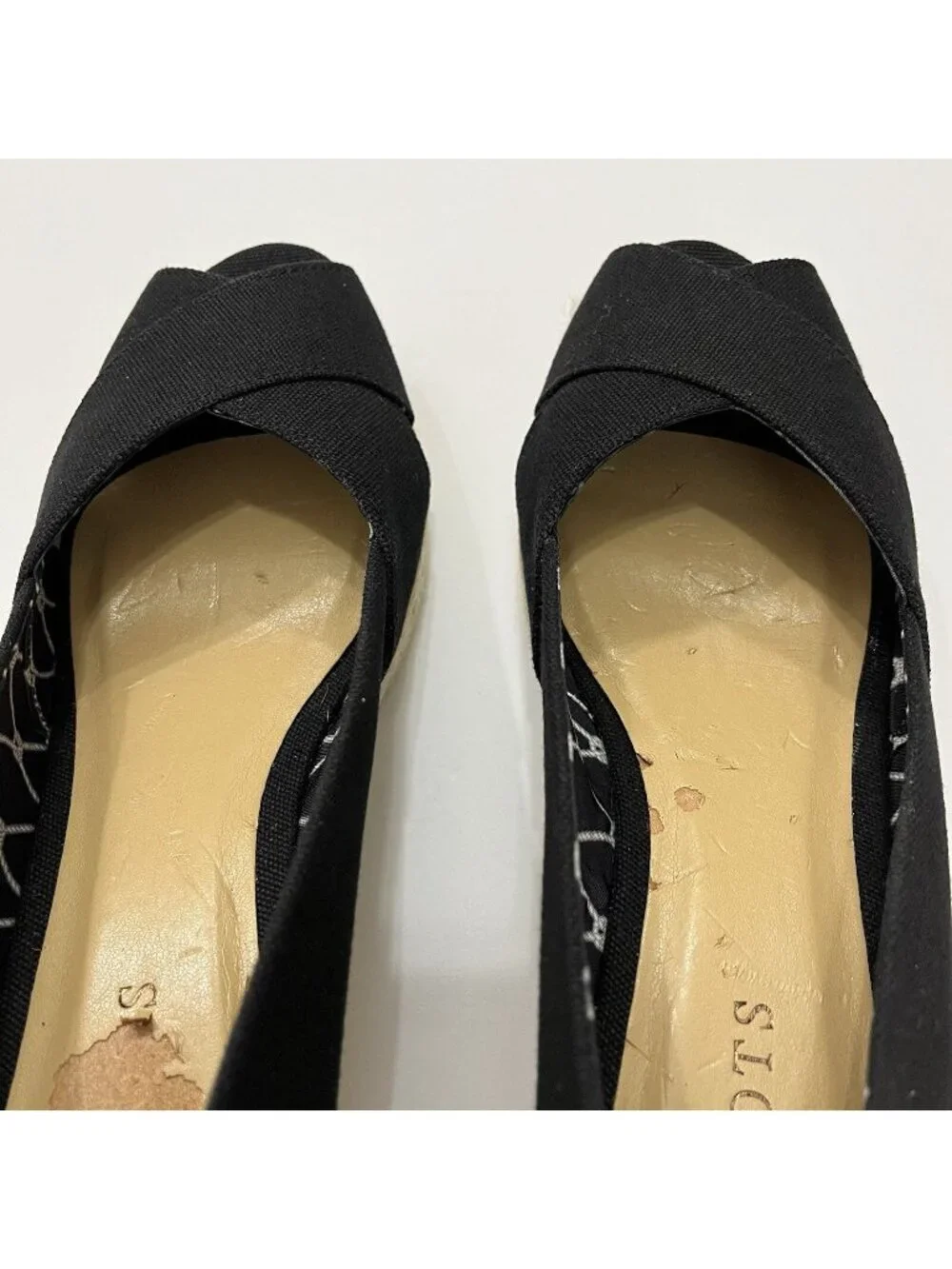 Talbots Black Canvas Peep Toe Sip On Espadrille Wedge Sandal